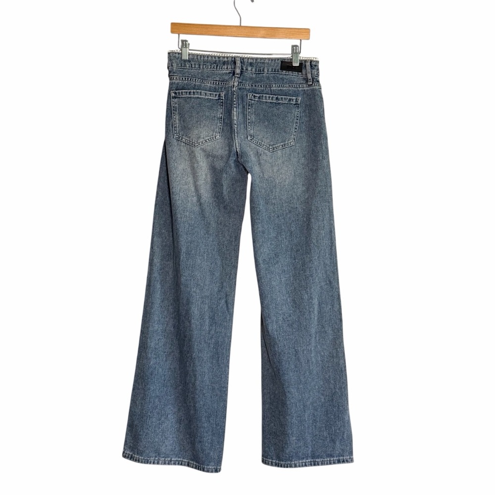 PTCL Pearl Waist Wide Leg Jeans 26 Low Rise Y2K Denim Cotton Blue - Picture 8 of 12